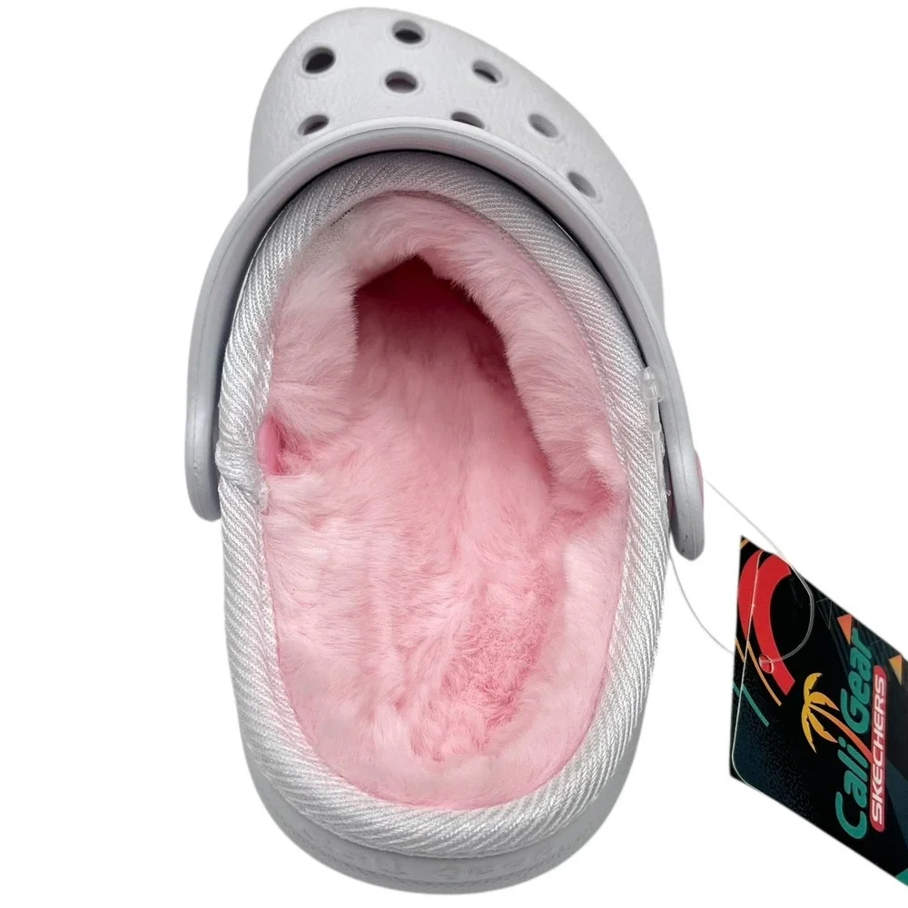 Skechers Toddler Girls Faux Fur Slip On Clogs Size‎ 9 White Pink Warm Comfort